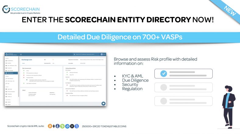 Scorechain cryptocurrency transaction surveillance tool releases the Entity Directory with Risk-AML due diligence performed on 700+ VASPs